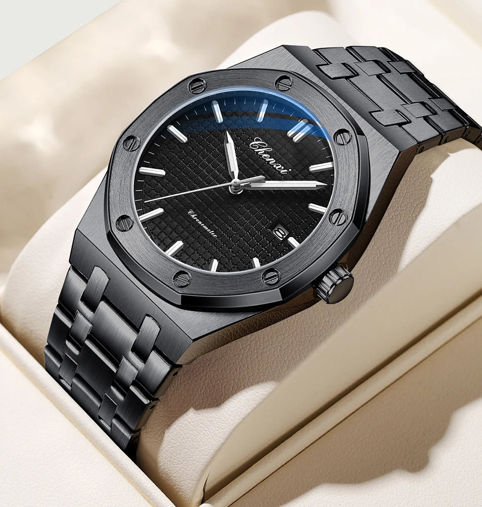 CHENXI NEW Men's Watches Fashion Casual Luminous Date Quartz Watch Male Clock Gifts 42mm Dial Gold Wristwatch Waterproof
