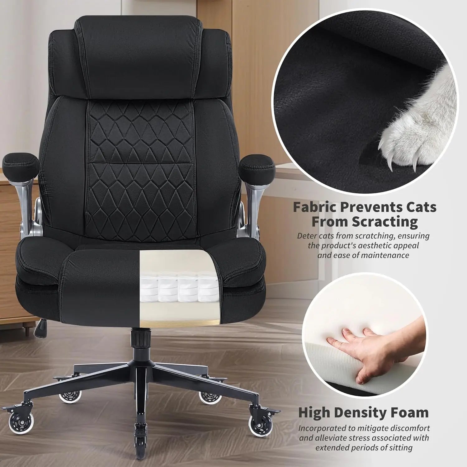 High Back Office Chair Ergonomic Computer Desk Chair with Heavy Duty Base Lumbar Support Thick Padded Large Work Chairs