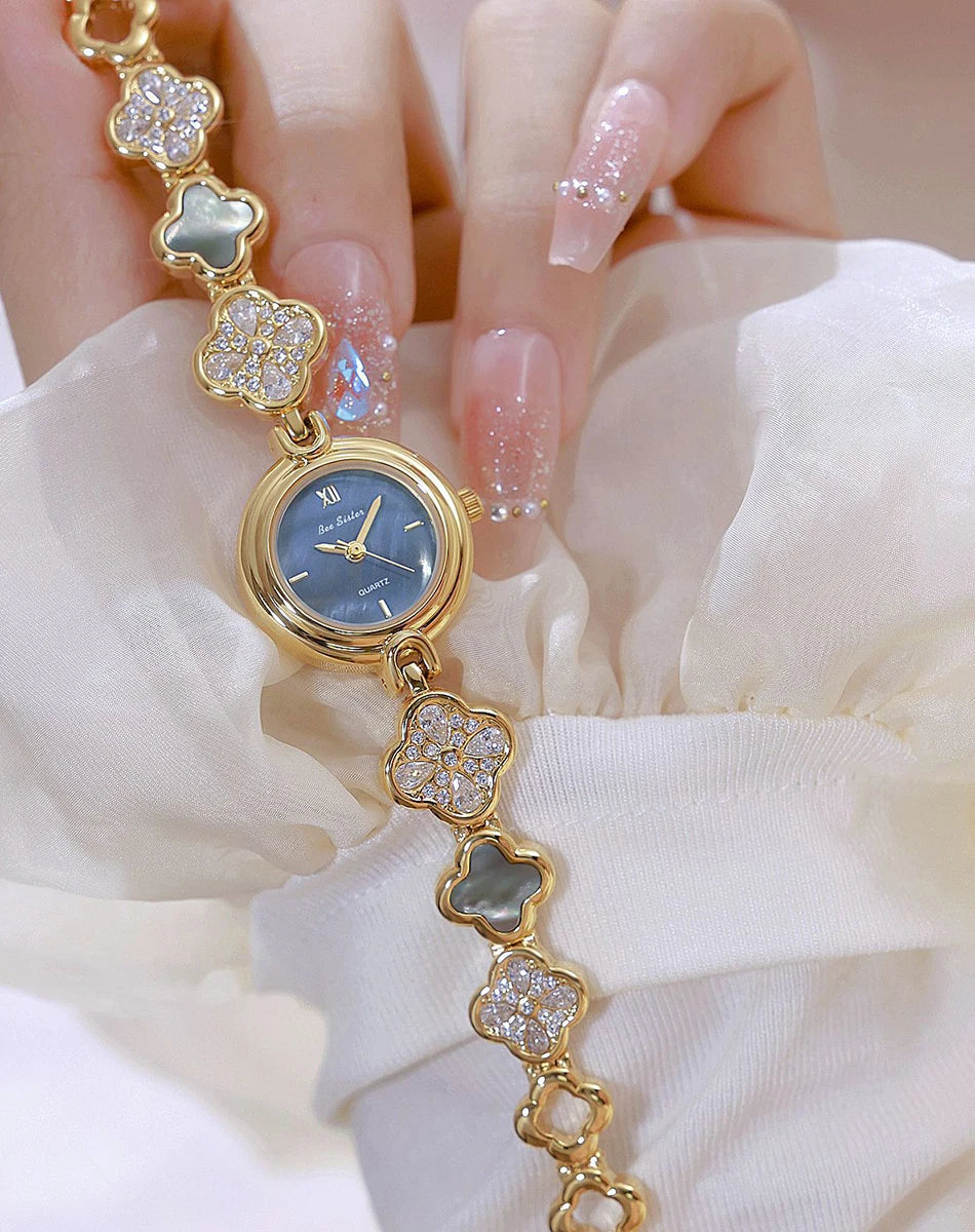 Women's Watch Natural Blue Shell Dial Bracelet Elegant Crystal Dress Watches for Women Fashion Luxury Small Quartz Ladies Clock