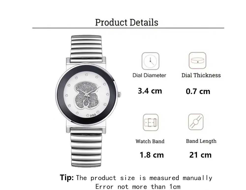 Luxury Ladies Black White Bear Diamond Simple Design Branded Quartz Watch Fashion Stretch Women Dress Clock Creative Watches