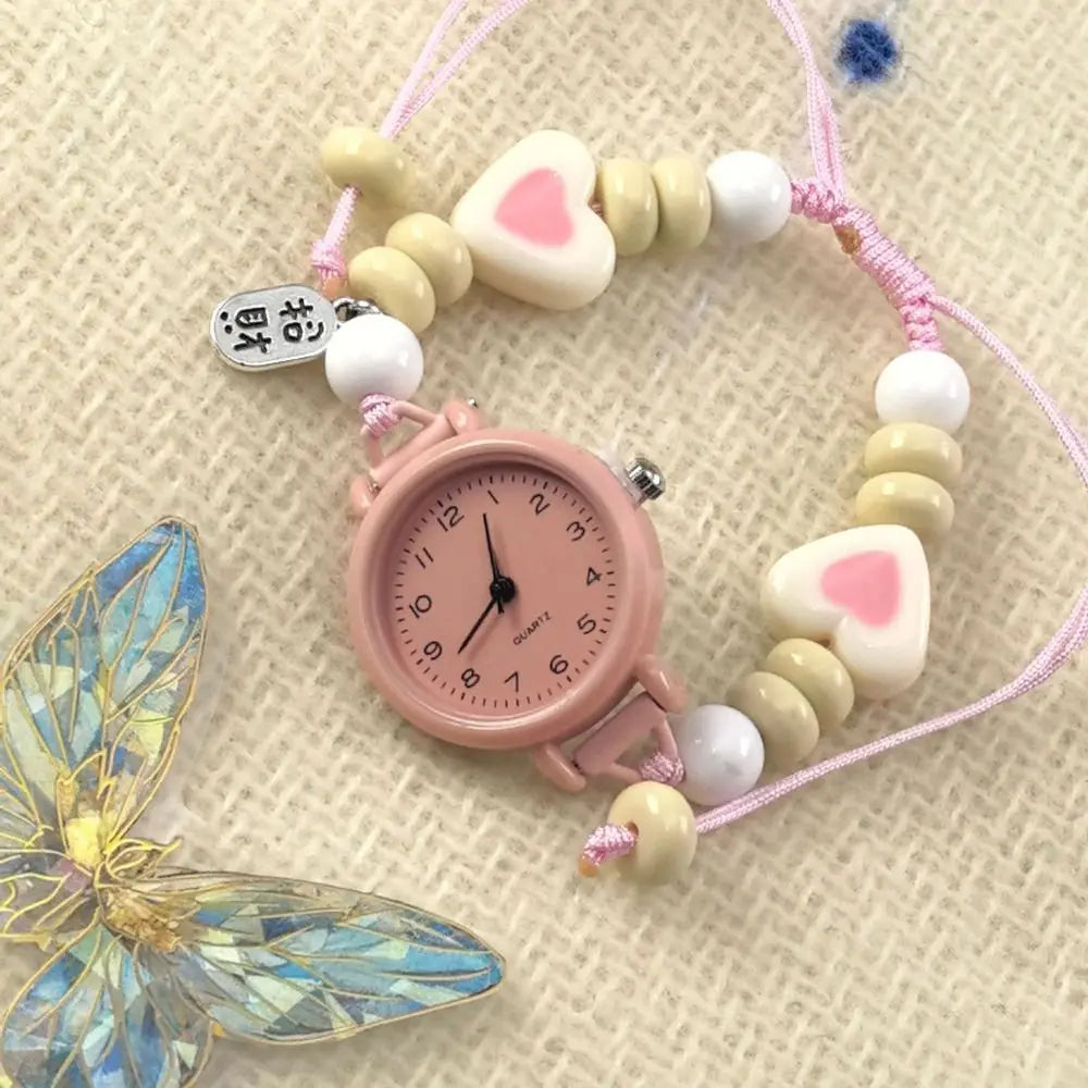 New Dopamine Bracelet Watch Beaded Adjustable Star Heart Chain Watch Pendant Quartz Watch Women Girls