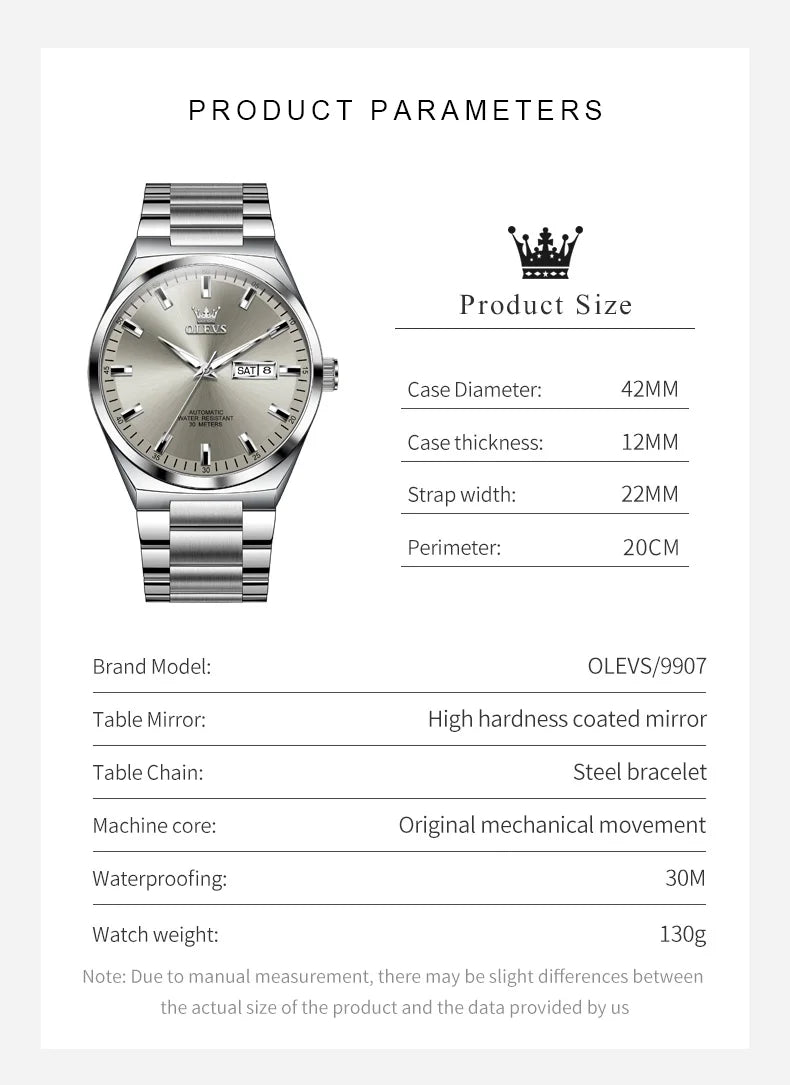 OLEVS 9907 NEW Business Watch for Men Fully Automatic Mechanical Movement Classic Date Week High-end Luxury Wrist watch for Men