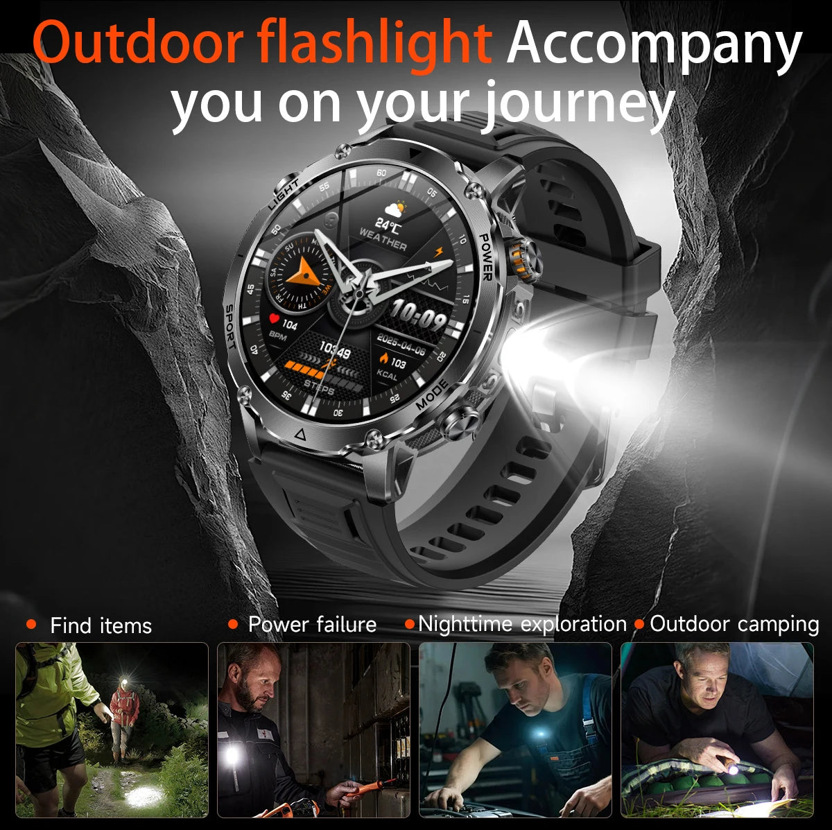 LIGE 2026 Military 1400mAh Battery Smart Watch Men Outdoor Flashlight IP68 Waterproof Heart Rate Bluetooth Call Sports Bracelet