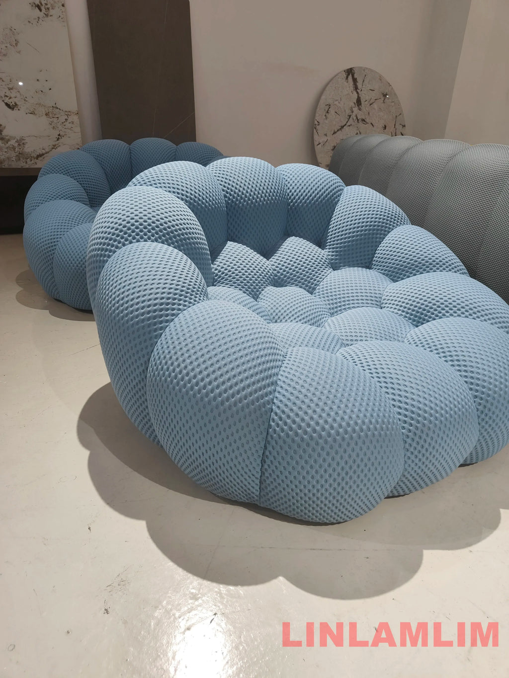 Linlamlim Modular Cloth Football Couch Contemporary Cloud-Shaped Sofa Fabric Curved Designer Sofa Set for Living Room or Office