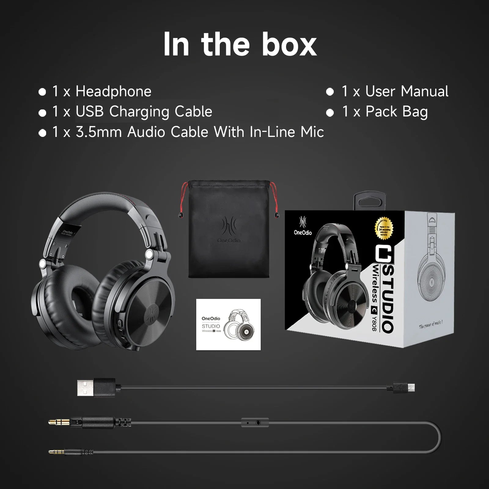 Oneodio Pro-C Bluetooth Wireless Headphones With Mic 110Hr Hi-Res Over Ear Bluetooth 5.2 Headset Earphone For Phone PC Sports