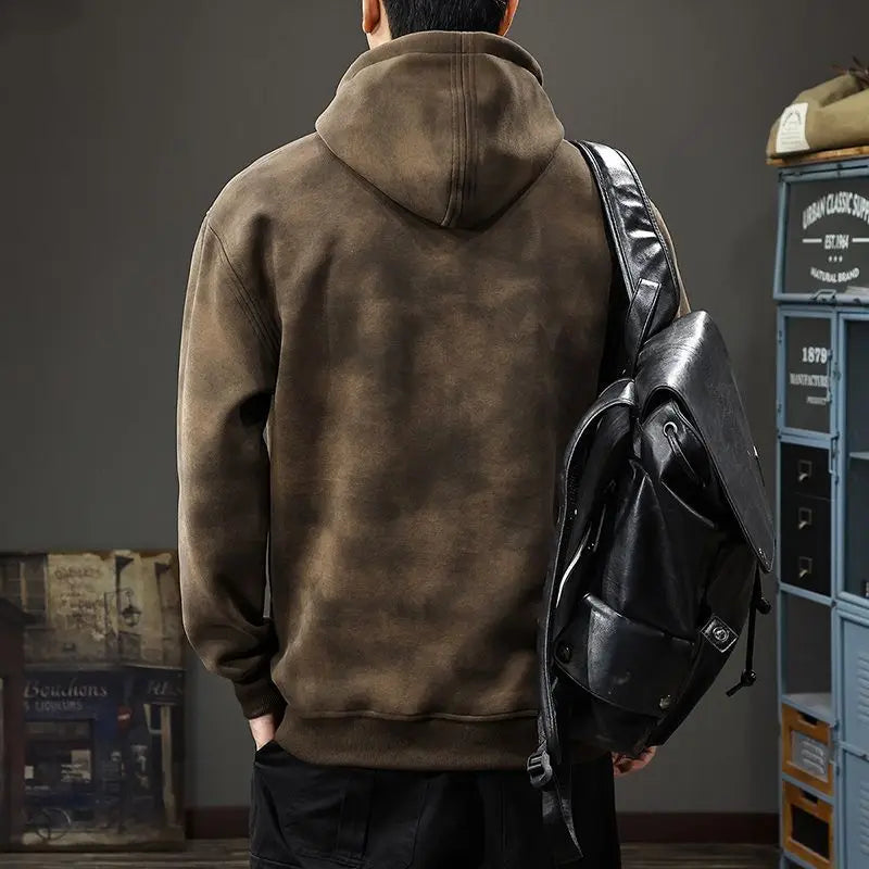 Autumn Winter Thickened Wasteland Wind Hooded Sweater Men's Heavy Steel Seal Loose Turtleneck Top Dirty Retro Jacket Sweatshirts