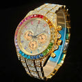 Hot Sell Fashion Gold Watch For Men Brand UNIGUET Hip Hop Rainbow Diamond shiny Jewelry Quartz Wristwatch Male Dropshipping