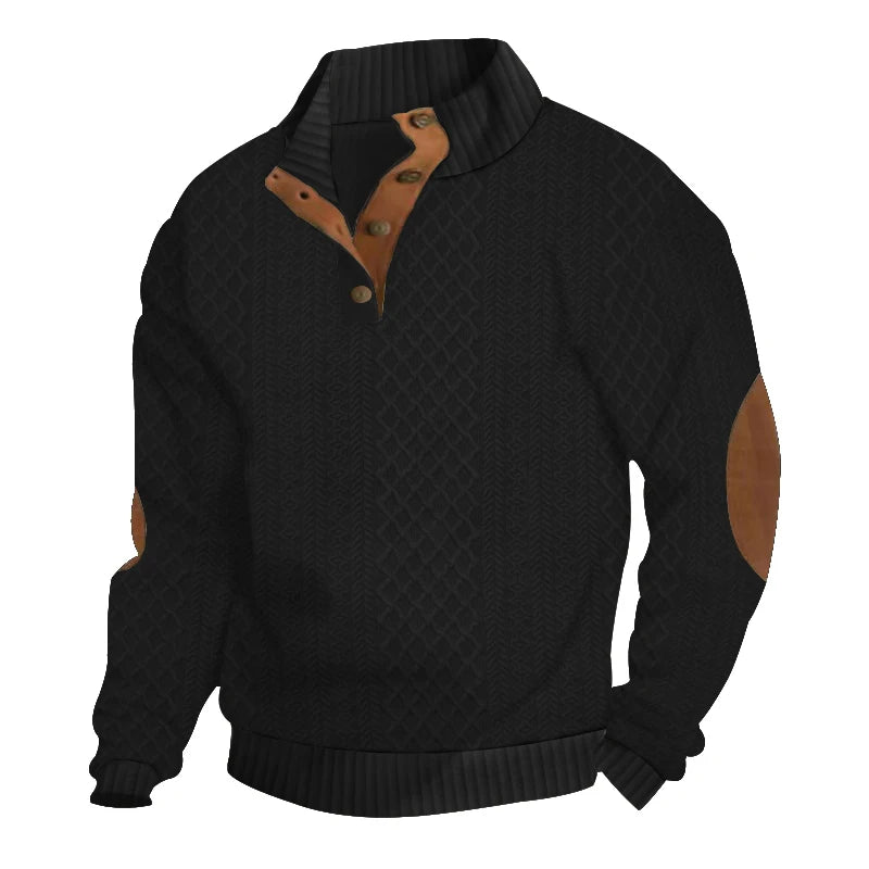 Autumn Winter New Men's Knit Sweatshirt Outdoor Stand Collar Long Sleeve Knitted Pullover Hoodie Men Fashion Patchwork Steetwear