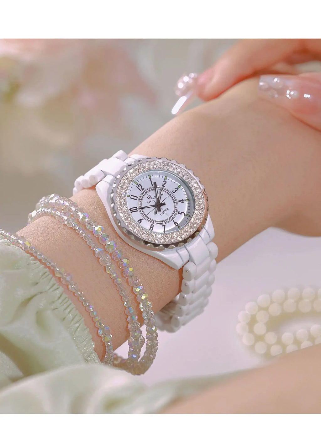 New Fashion Women Quartz Watch Ceramic Strap Clock Silver Diamond Wristwatch for Girl Student Relogio Feminino Dress Gifts