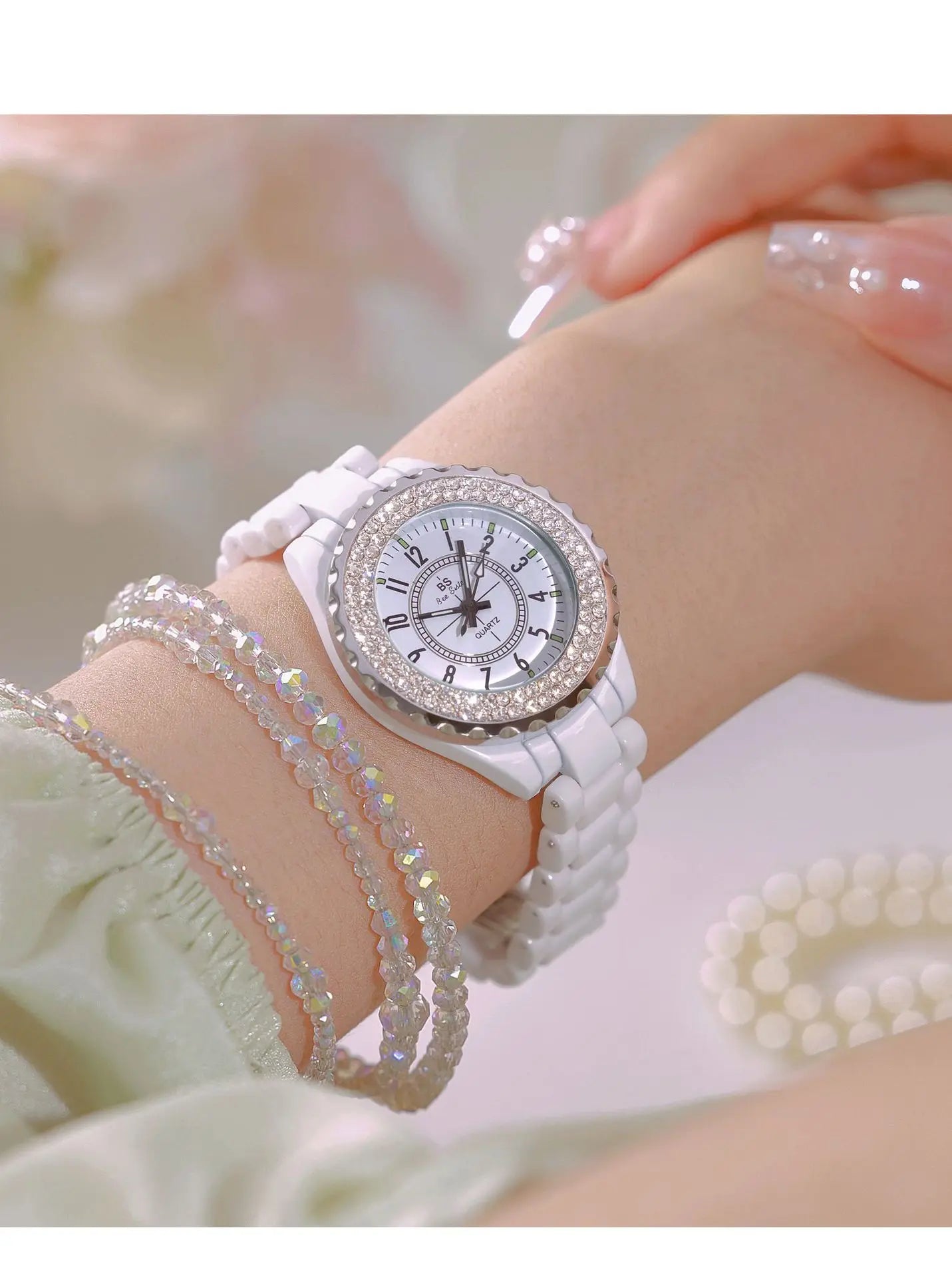 New Fashion Women Quartz Watch Ceramic Strap Clock Silver Diamond Wristwatch for Girl Student Relogio Feminino Dress Gifts