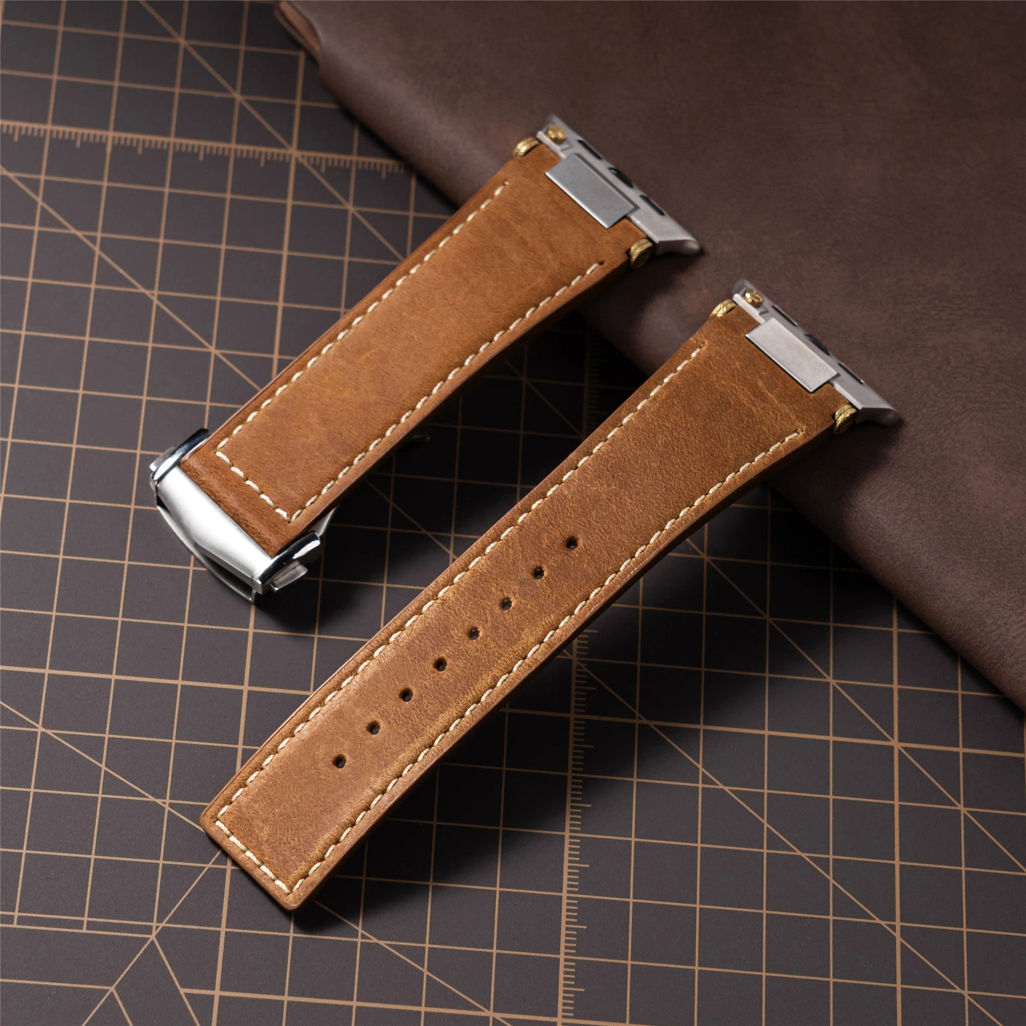 Luxury Leather Stainless Steel Band for Apple Watch 49mm 46mm 45mm 44mm Business Strap for iWatch Series 10 9 8 7 SE Ultra 2