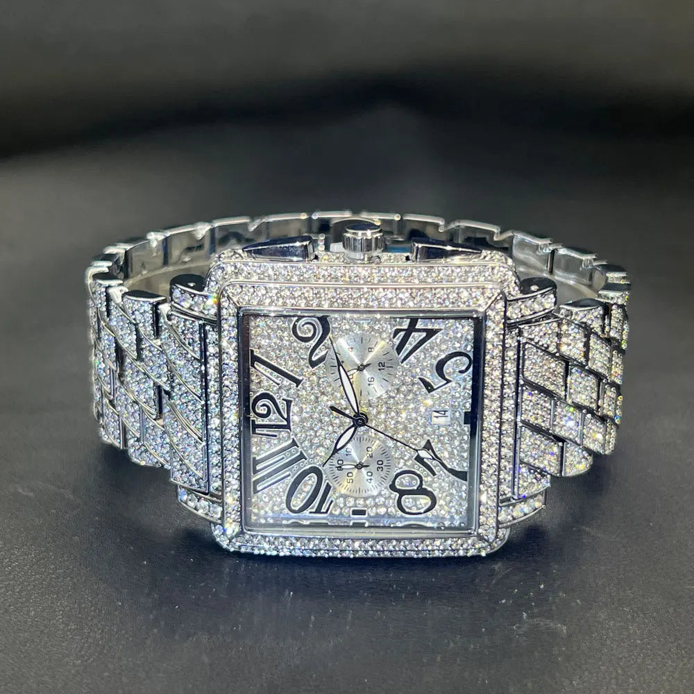 New MISSFOX Luxury Diamond Watch For Men Fashion lce Out  Big Face And Band Wristwatch Bling Hip Hop Style Jewelry Dropshipping