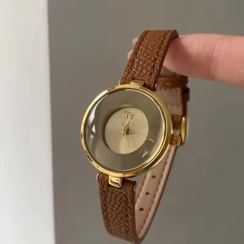 New luxury women's watch Light Luxury mirror Quartz small dial Creative leather Ladies Watch Birthday gift