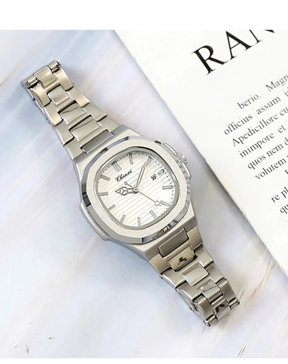 Watches For Woman Fashion Date Luminous Quartz Watch Silver Stainless Steel Clock Women's Stainless Steel Watch Waterproof