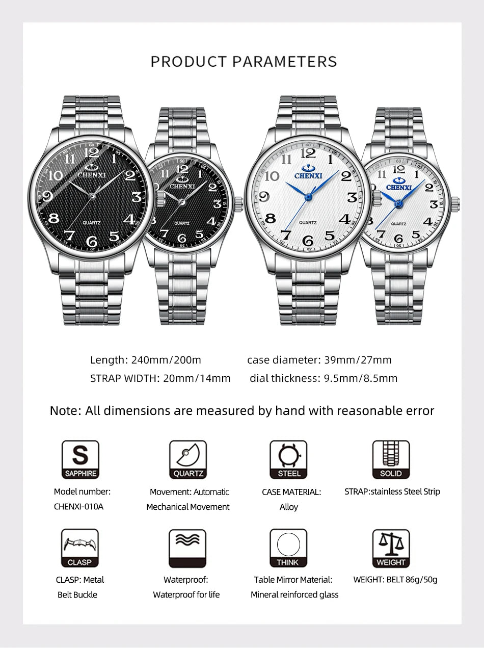 Minimalist Couple Watches Water-Resistant Digital Large Dial Watches Men's & Women's Quartz Wristwatches Valentine's Day Gifts