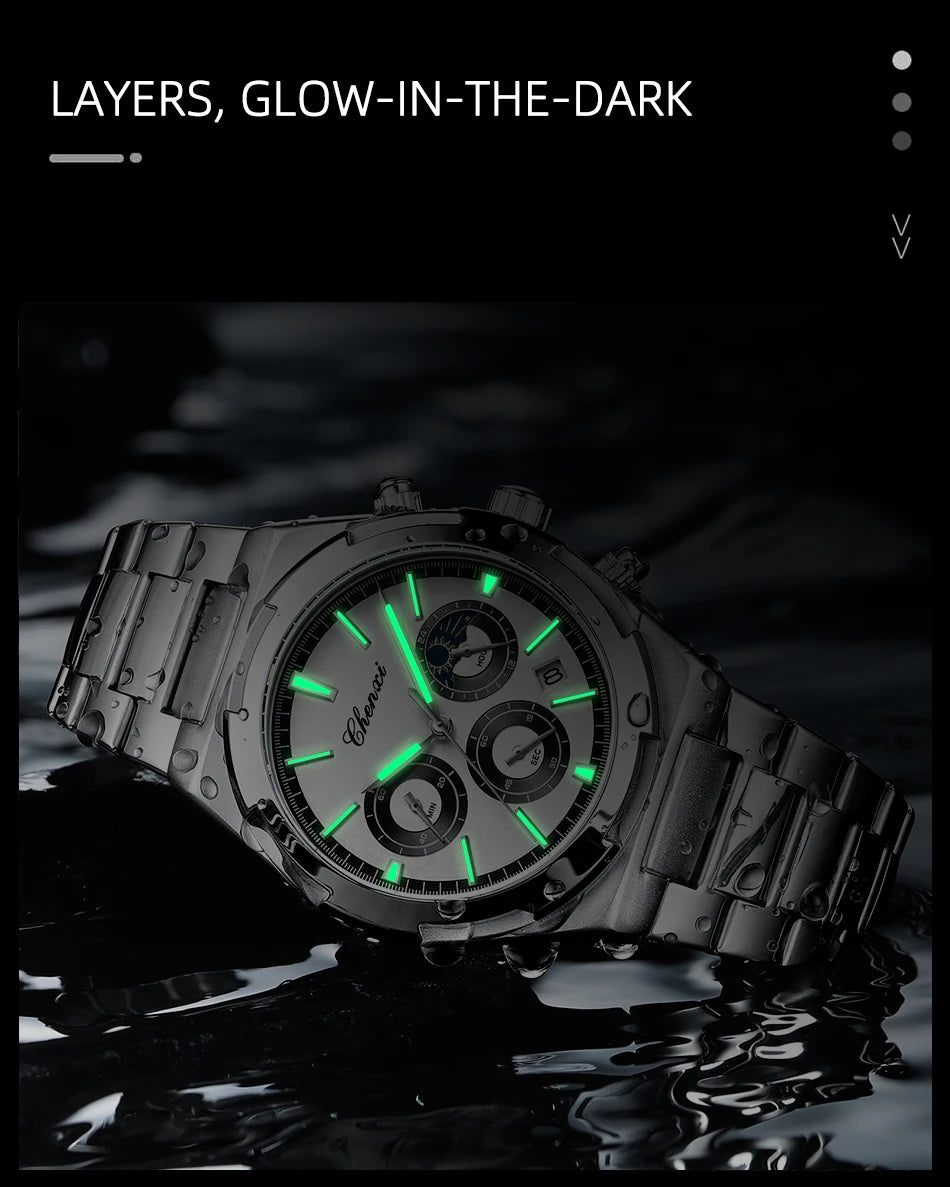 Men's Watches Classic Multifunctional Chronograph Sports Watch Top Luxury Stainless Steel Waterproof Luminous Quartz Wristwatch