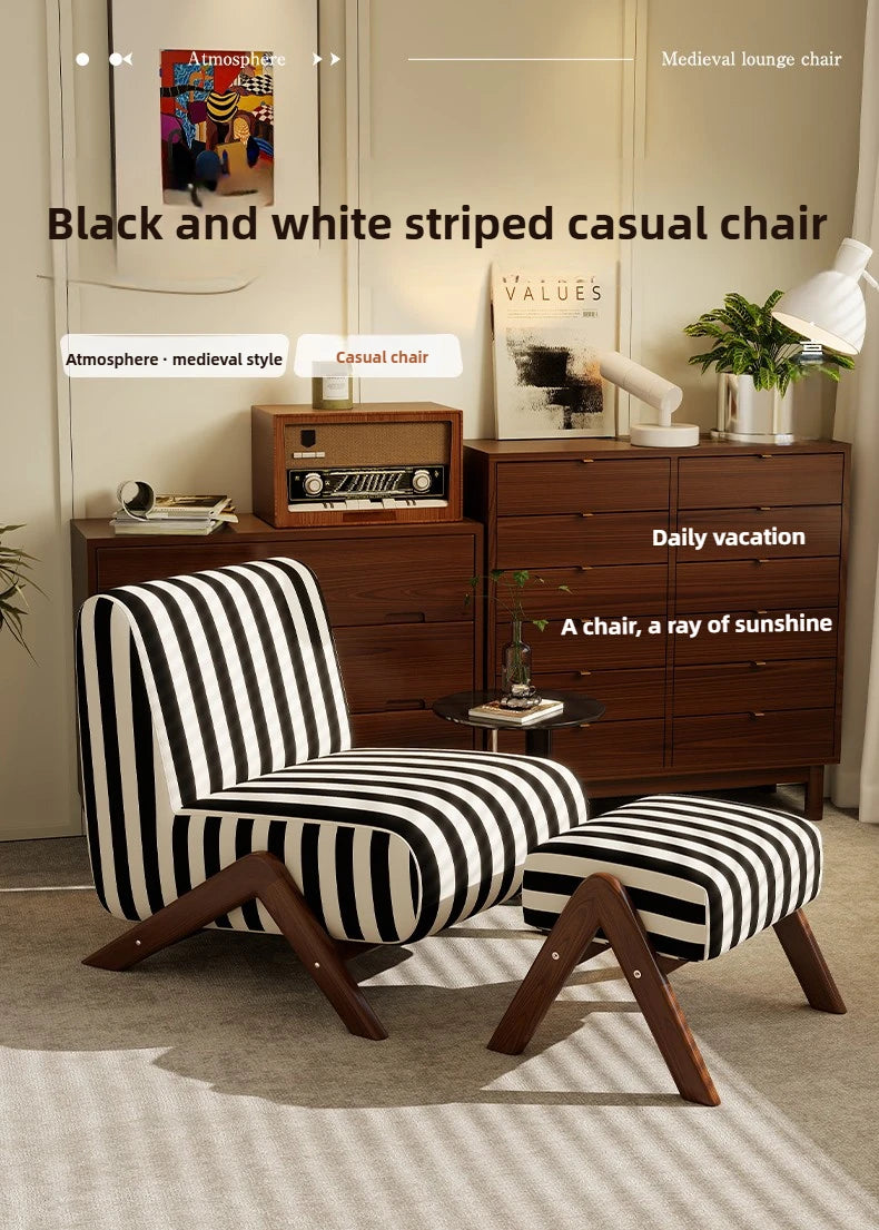 Single Sofa Chair with Antique Style, Lazy Living Room, Balcony, Leisure Chair, Zebra Chair, Solid Wood Designer Single Chairs