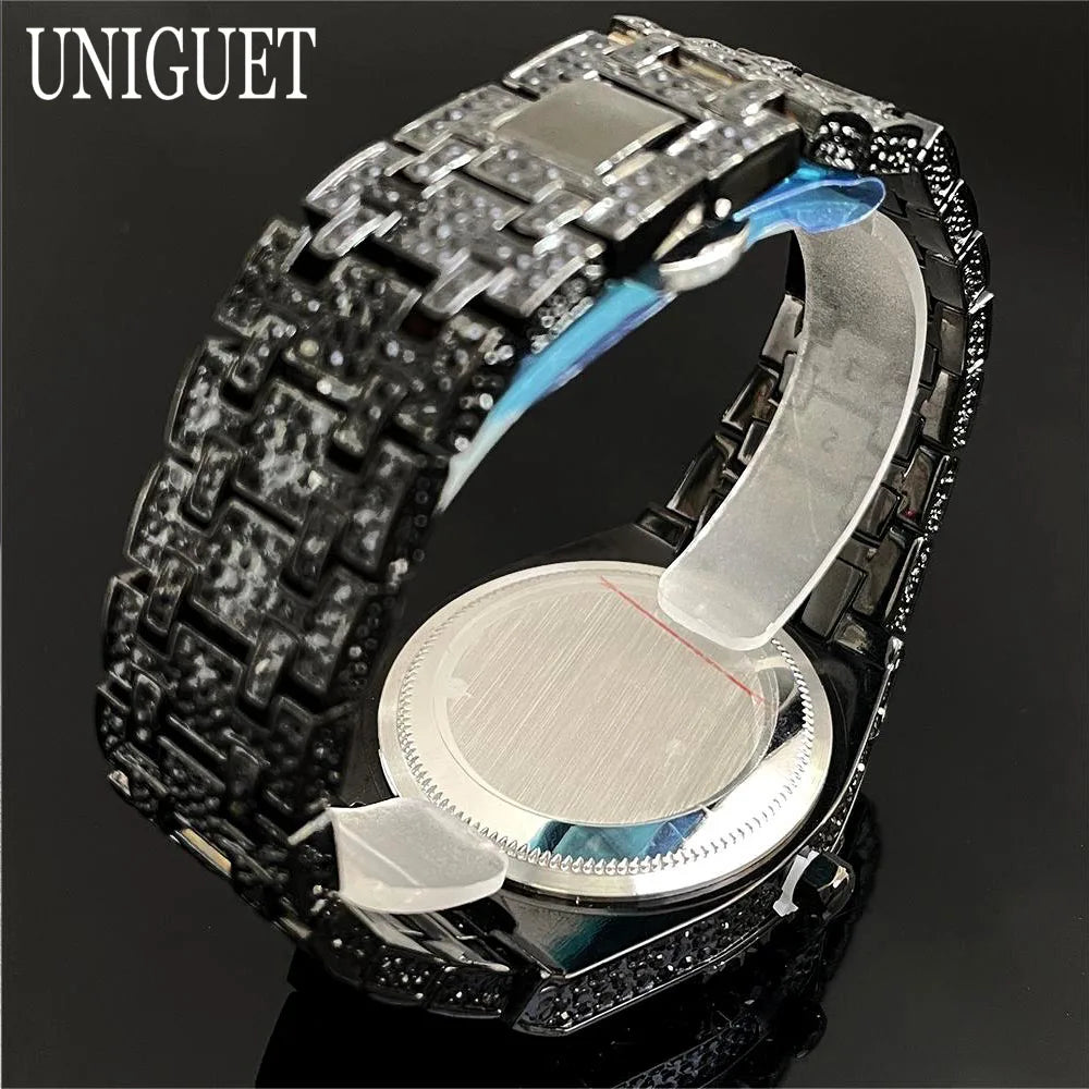 2025 New Luxury Brand UNIGUET Iced Watch For Men Fashion Hip Hop Diamond Waterproof Stainless Steel Wristwatch Male Dropshipping