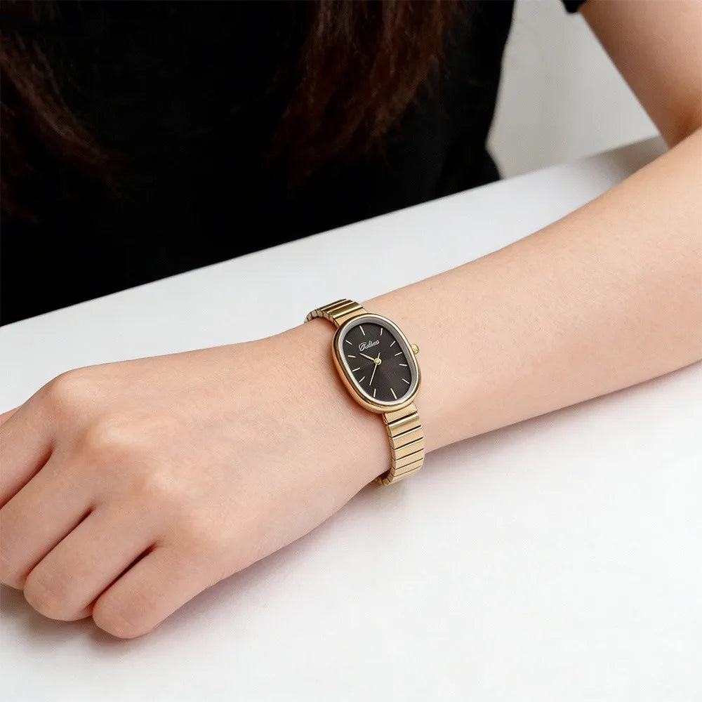 New Oval Dial Quartz Watch Simple Fold-down Clasp Watch Fashion Wristwatch Student Wristwatch