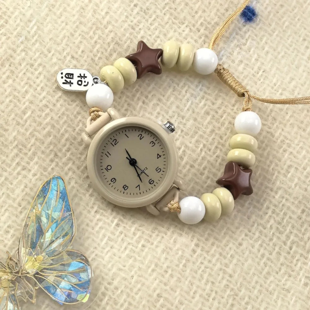 Fashion Dopamine Bracelet Watch Beaded Pendant Star Heart Chain Watch Adjustable Quartz Watch Women Girls