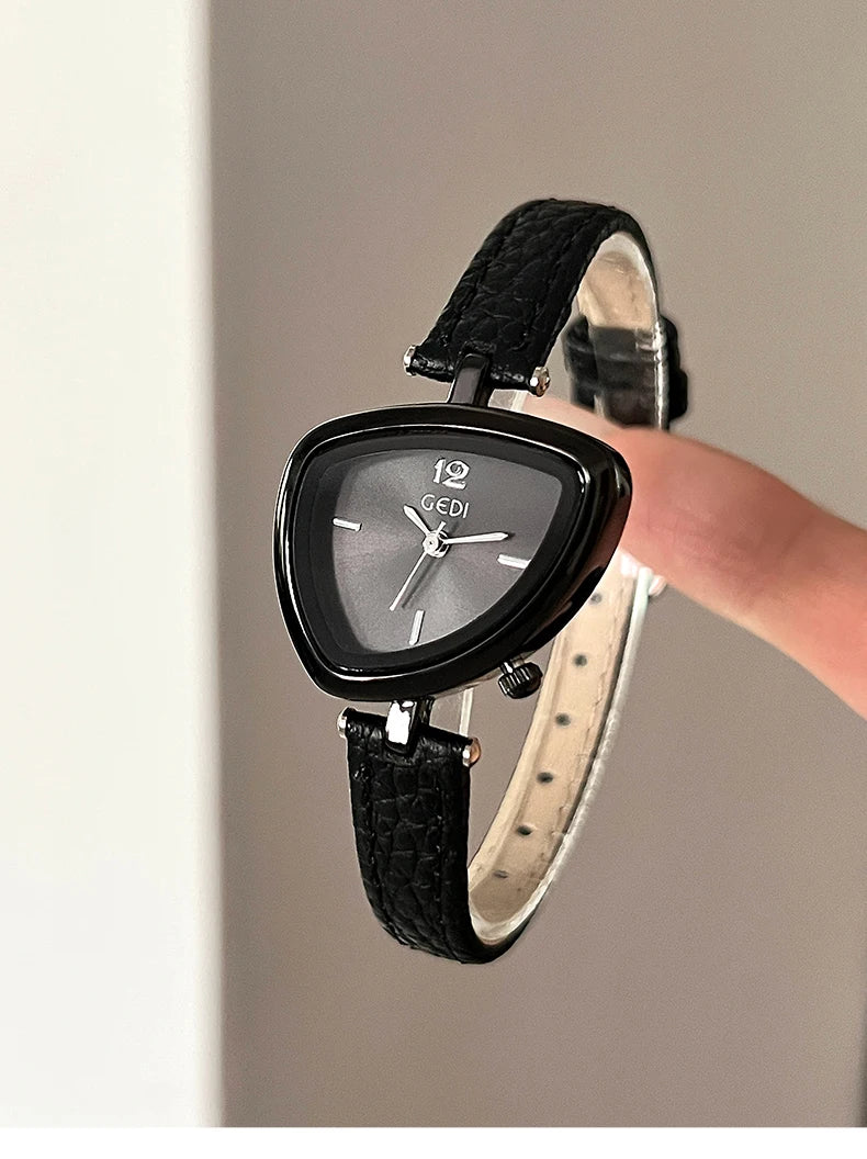 GEDI Vintage Watch Leather Light Luxury Simple Unique Irregular Dial Ladies Watches Elegant Quartz Waterproof Women's Wristwatch