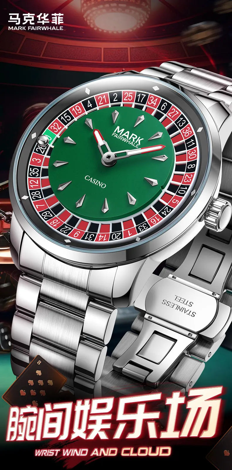 Mark Fairwhale Original Watch For Men Luxury Stainless Steel Clock Fashion Casual Fun Roulette Design Quartz Wristwatch 2025 New