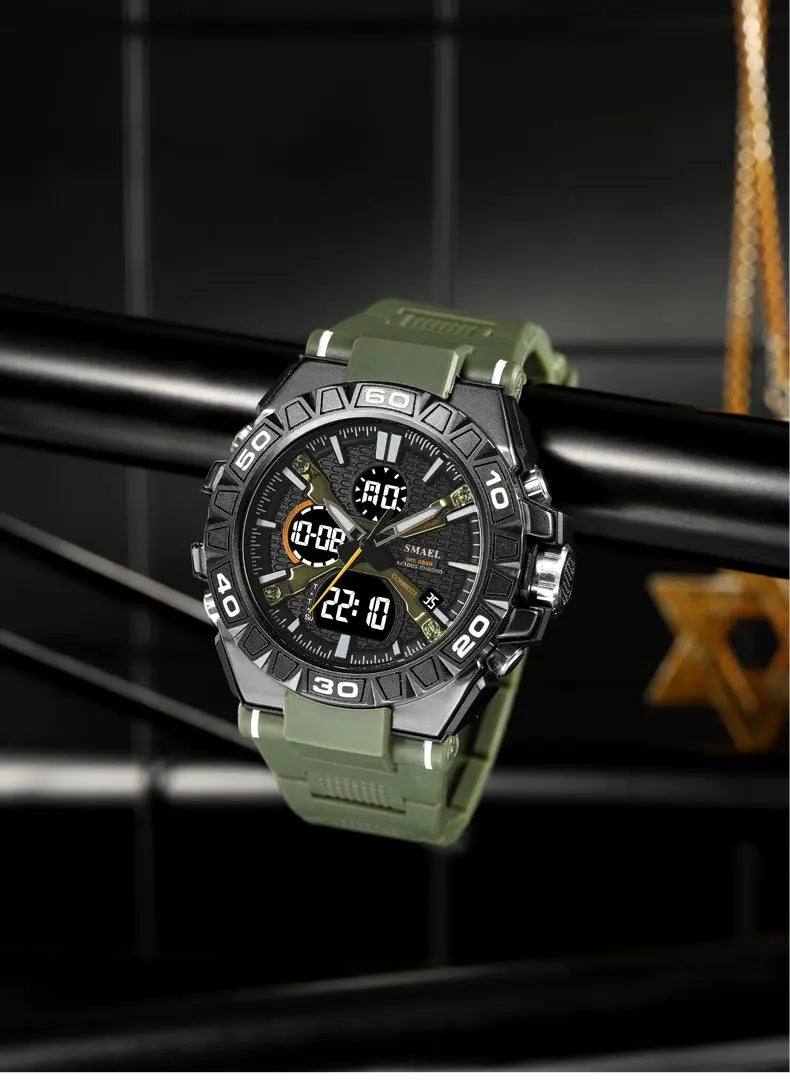 New Men Fashion Watches Quartz Watch Waterproof 50M Man Digital Watch Led 8071 Smael Brand Watch Military Sports Dual Display