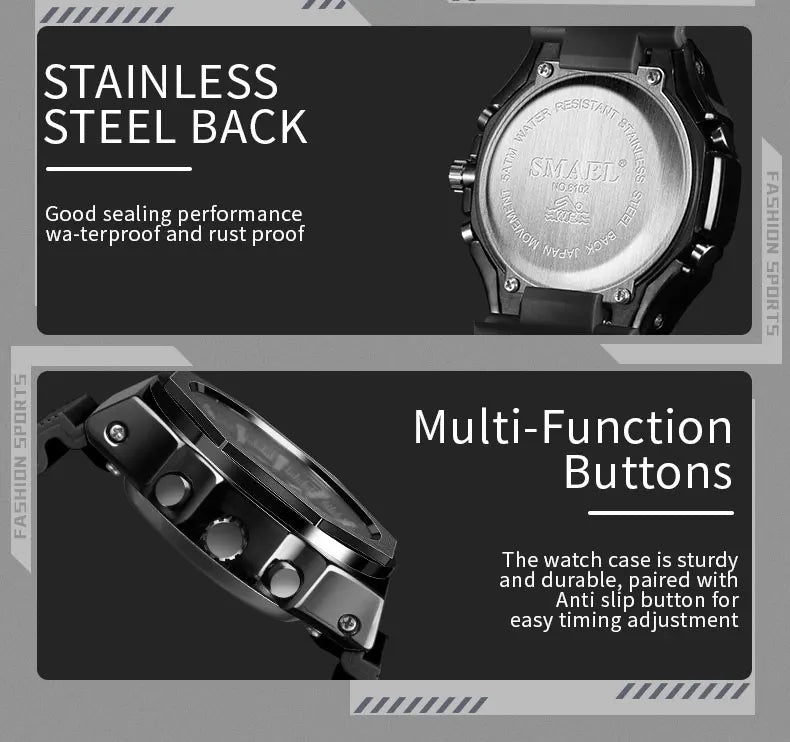 SMAEL Sport  Watches Women  50M Waterproof Lady Watches Pink Lover Gifts 8102 Dual Time Diaplay Watches Digital LED Back Light