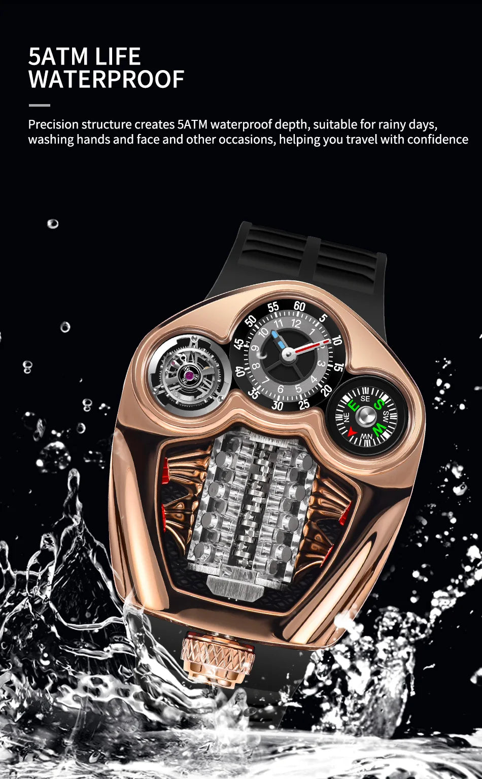PINDU Design NEW Engine Series Quartz Watch Men TOP-luxurious Stainless steel Compass Waterproof Swiss quartz 762 movement watch