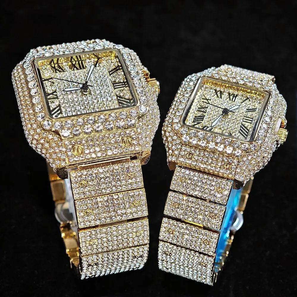 UNIGUET Luxury Ice Watch for Men Women Fashion Hip Hop Full Diamond Square Couple Wristwatch Gift 2026 Hor Sale