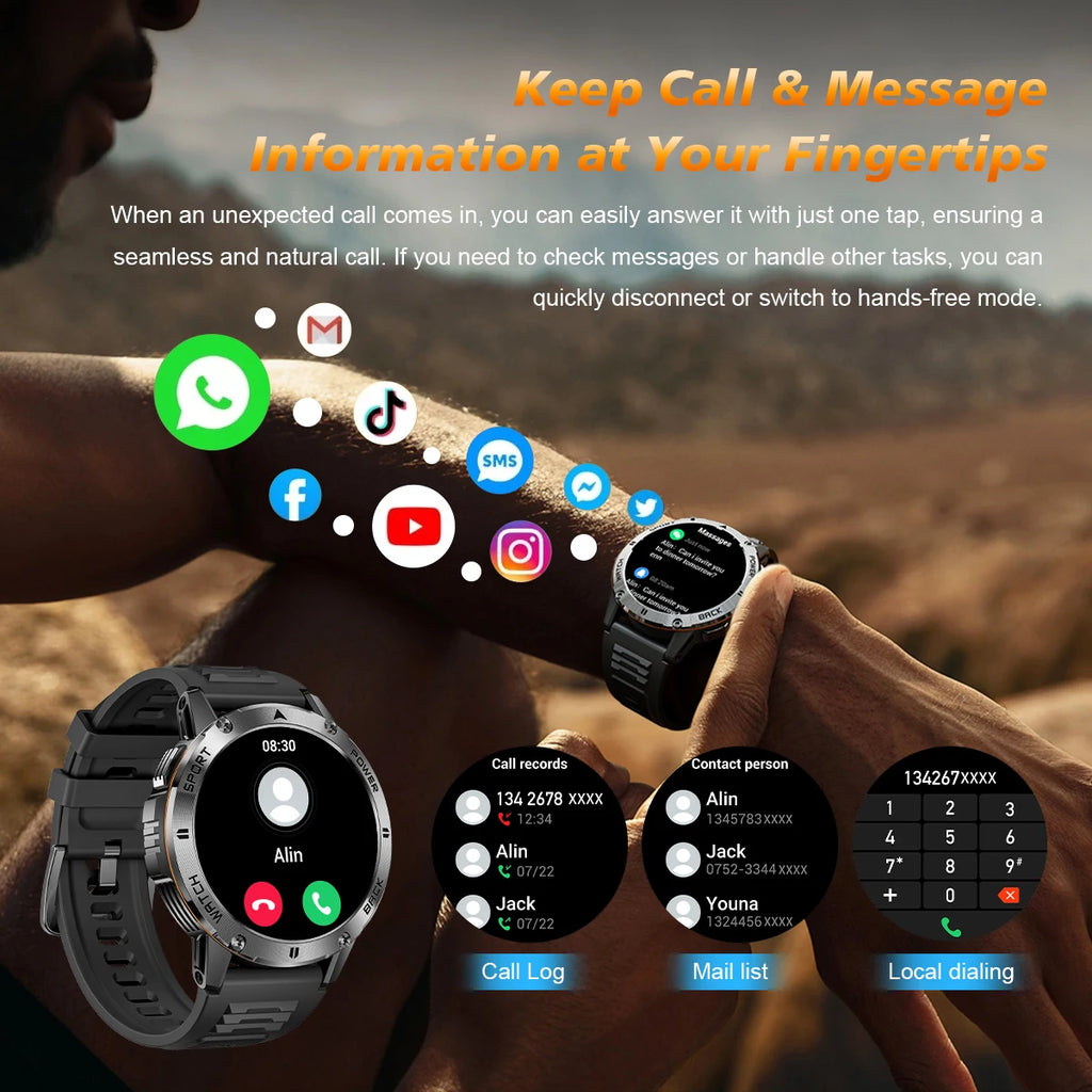2026 New Smart Watch Men Compass Outdoor 3ATM Waterproof Sports Fitness Large Battery Bluetooth Call Smartwatch for Android iOS
