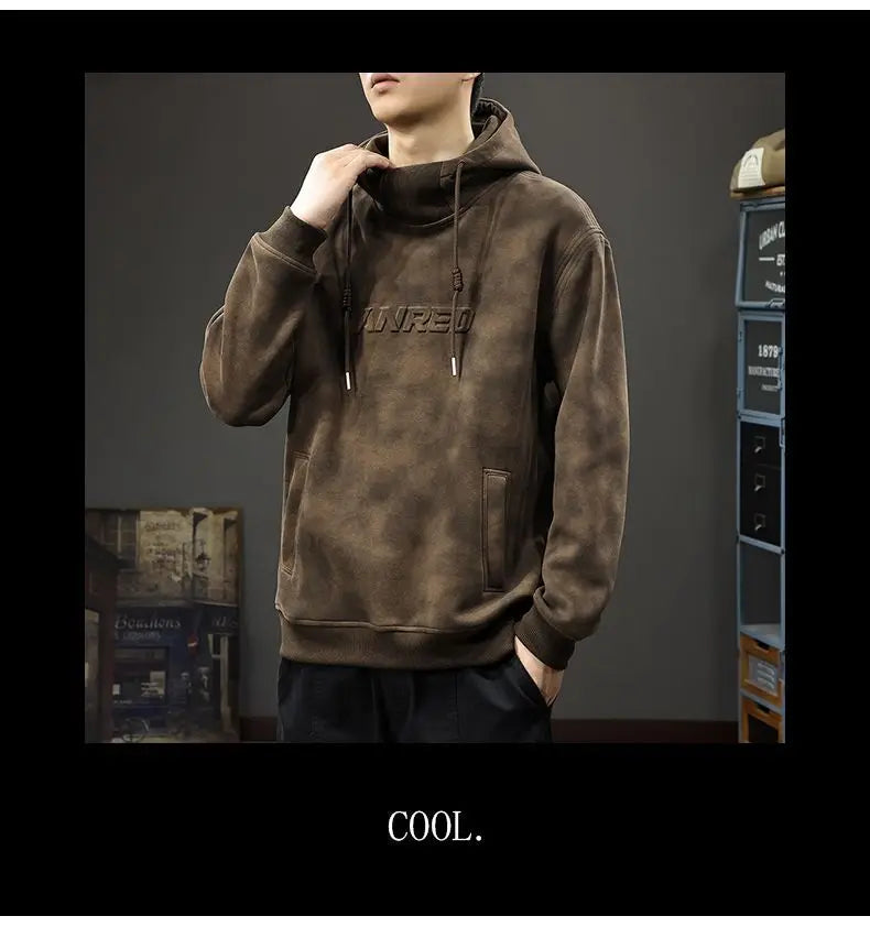 Autumn Winter Thickened Wasteland Wind Hooded Sweater Men's Heavy Steel Seal Loose Turtleneck Top Dirty Retro Jacket Sweatshirts