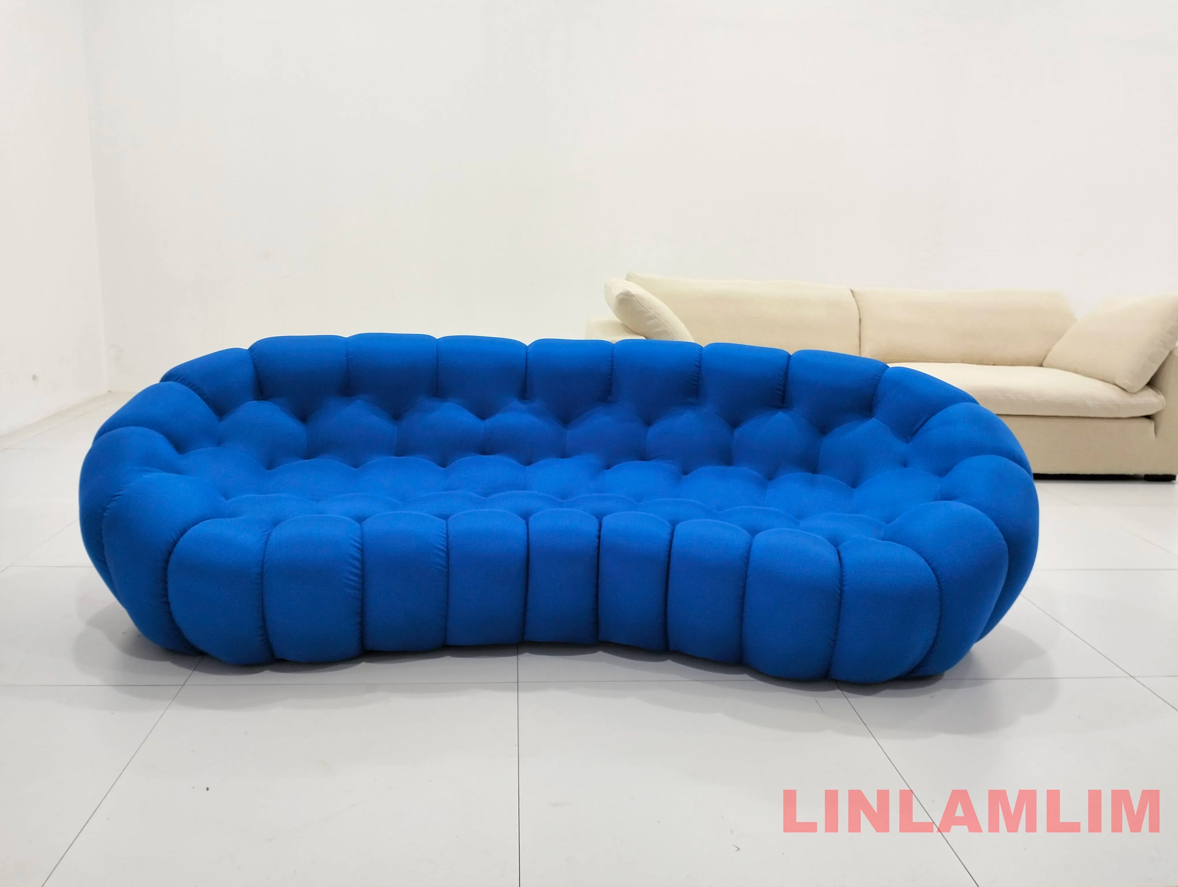 Linlamlim Modular Cloth Football Couch Contemporary Cloud-Shaped Sofa Fabric Curved Designer Sofa Set for Living Room or Office