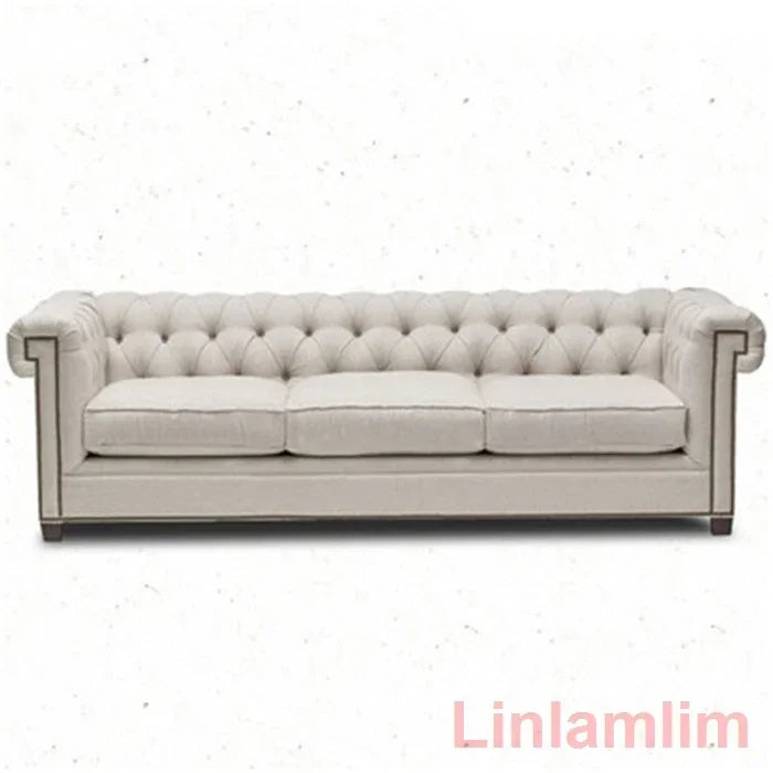 Classic Tufted Couch – Luxury Genuine Leather Chesterfield Sofa 3-Seater with Rolled Arms and Nailhead Trim, for Living Room