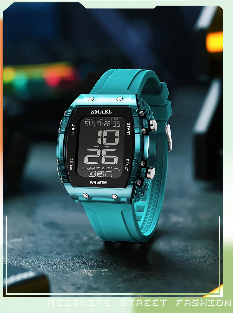 SMAEL Watches for Women LCD Digital Movement Silicone Strap Clock Fashion Trend Waterproof Sport Electronic Wristwatches Female