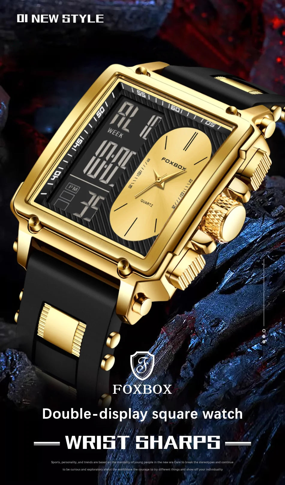 LIGE Fashion Square Digital Watch Men Casual Sports Waterproof Men's Quartz Wristwatch FOXBOX Top Brand Luxury Chronograph Watch
