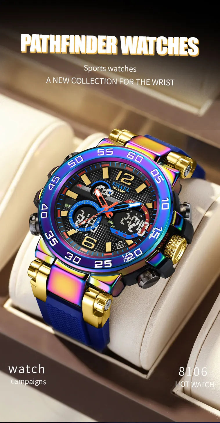 SMAEL 8106 Men's Analog Digital Dual Display Sport Watch - 50M Waterproof LED Backlight Alarm Chronograph Stopwatch