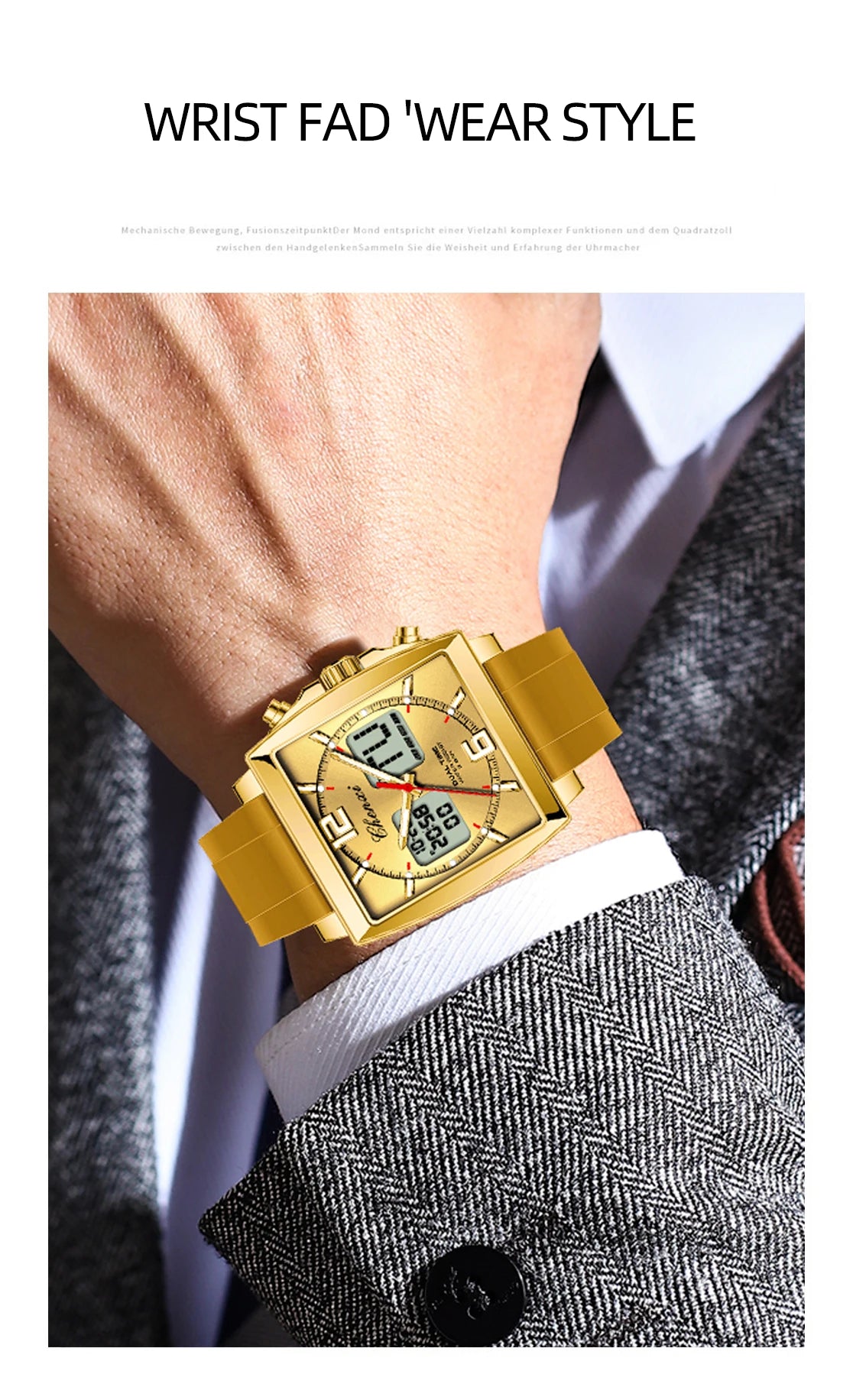 Fashion Casual Men Sports Watch Square Dial Dual Time CHENXI Watches Silicone Strap Waterproof Multifunction Wristwatch Male