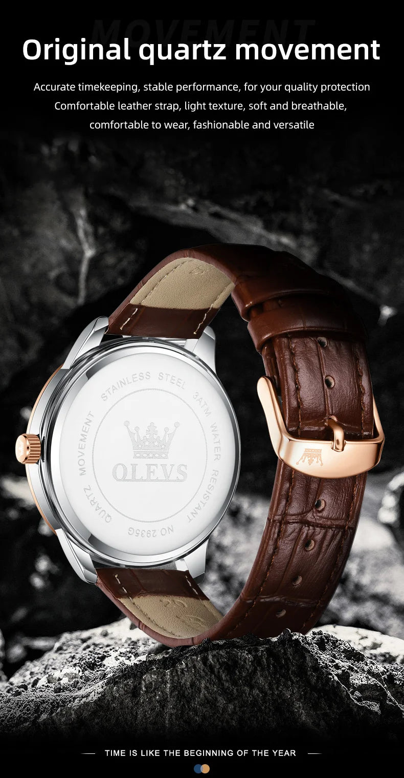 OLEVS 2935 Men Quartz Watch Dual Calendar Luminous Classic Business Watch For Men Fashion Original Waterproof Dress Wristwatch
