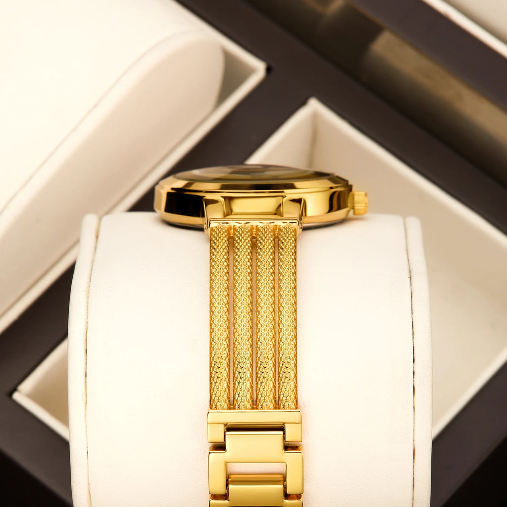 YaLaLuSi Brand Fashion Hot Ladies Quartz Watch Rhinestone Analog Scale Luxury Gold Watch Skeleton Wristband Gift Boxed
