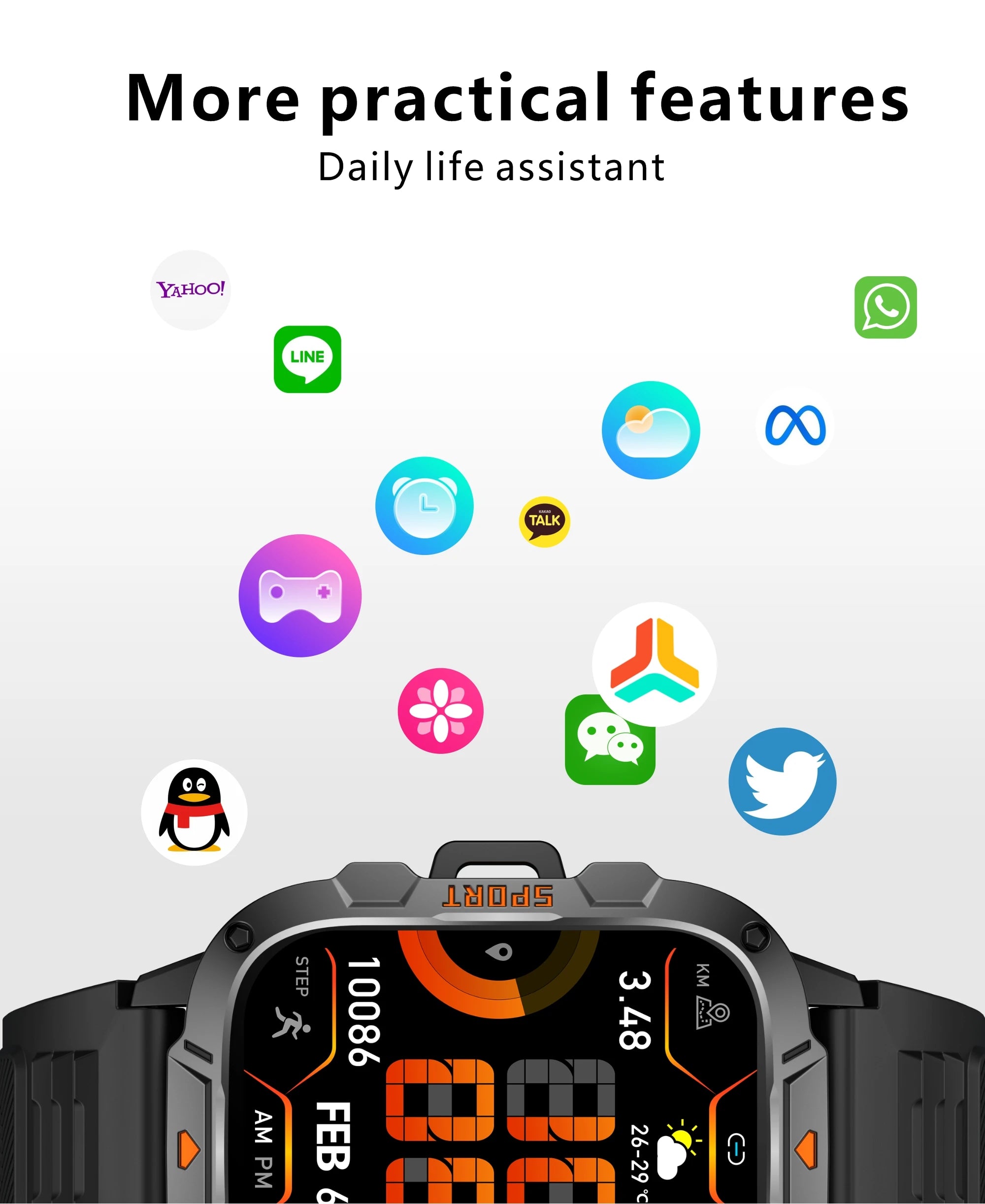 2025 New Military Grade Smart Watch Men 1.96" AMOLED Screen 5ATM Waterproof Simming Sports Fitness Tracker BT Call Smartwatches