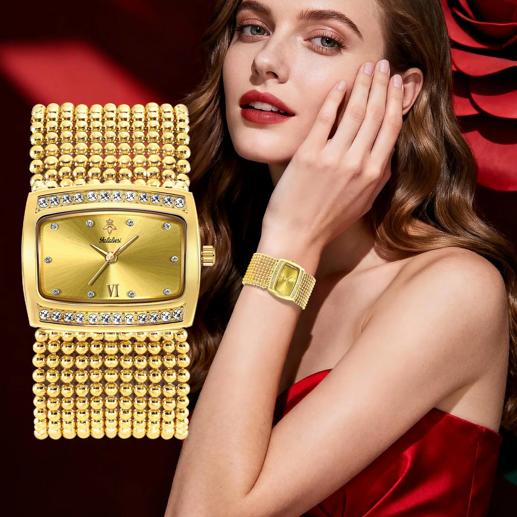 YaLaLuWomen's Watch Brand: Light Luxury Elegant Diamond-Set Square Watch with Water-Resistant Quartz Movement reloj mujer LX1073