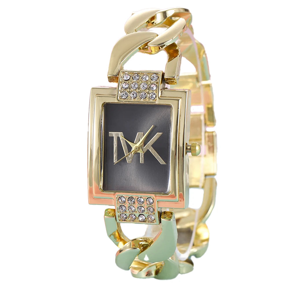 Luxury TVK Brand New Women's Watch Fashionable Temperament Style Metal Strap Square Quartz Women's Watch Clock
