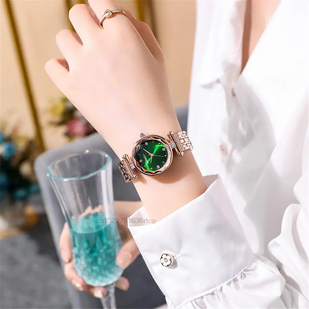 Luxury 2022 Branded Refined Ladies' Diamond-set Red Alloy Quartz Watch Fashion Women Plating Stainless Steel Strap Gift Clock