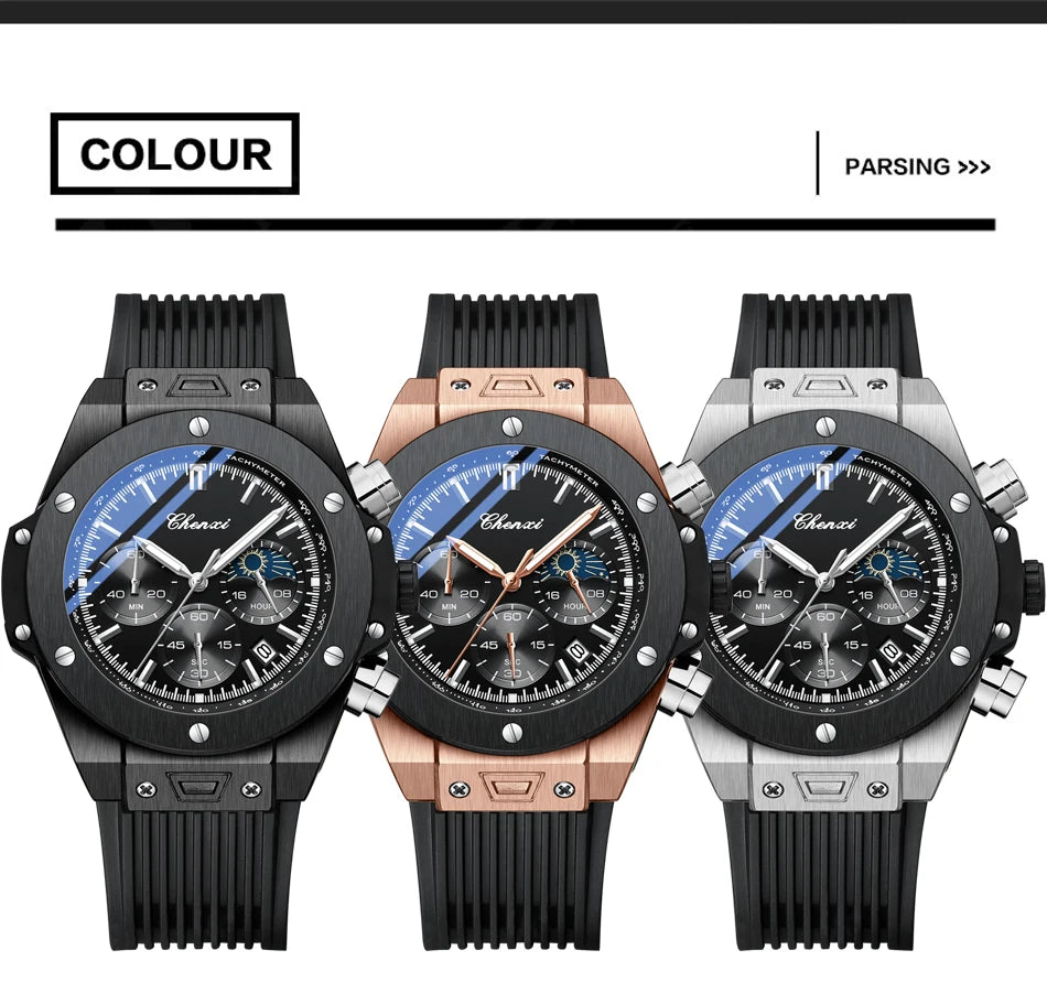 Men Watches High Quality Waterproof Sports Chronograph Quartz Wristwatches Silicone Strap Calendar Luminous Watch For Men