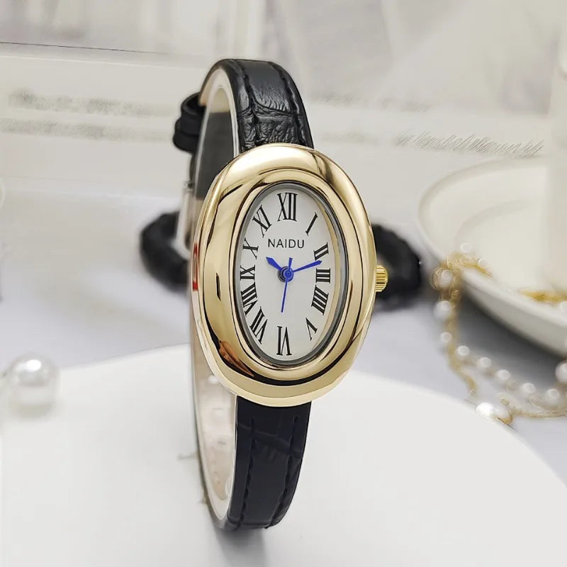 Luxury Brand Women Oval Goose Egg Quartz Watch Vintage Leather Strap Wristwatch Ladies Watches Christmas Gift Clock Relojes