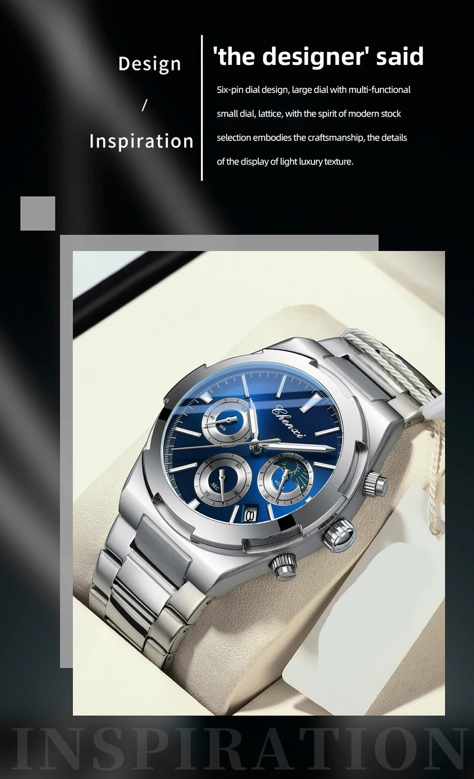 Men's Watches Classic Multifunctional Chronograph Sports Watch Top Luxury Stainless Steel Waterproof Luminous Quartz Wristwatch