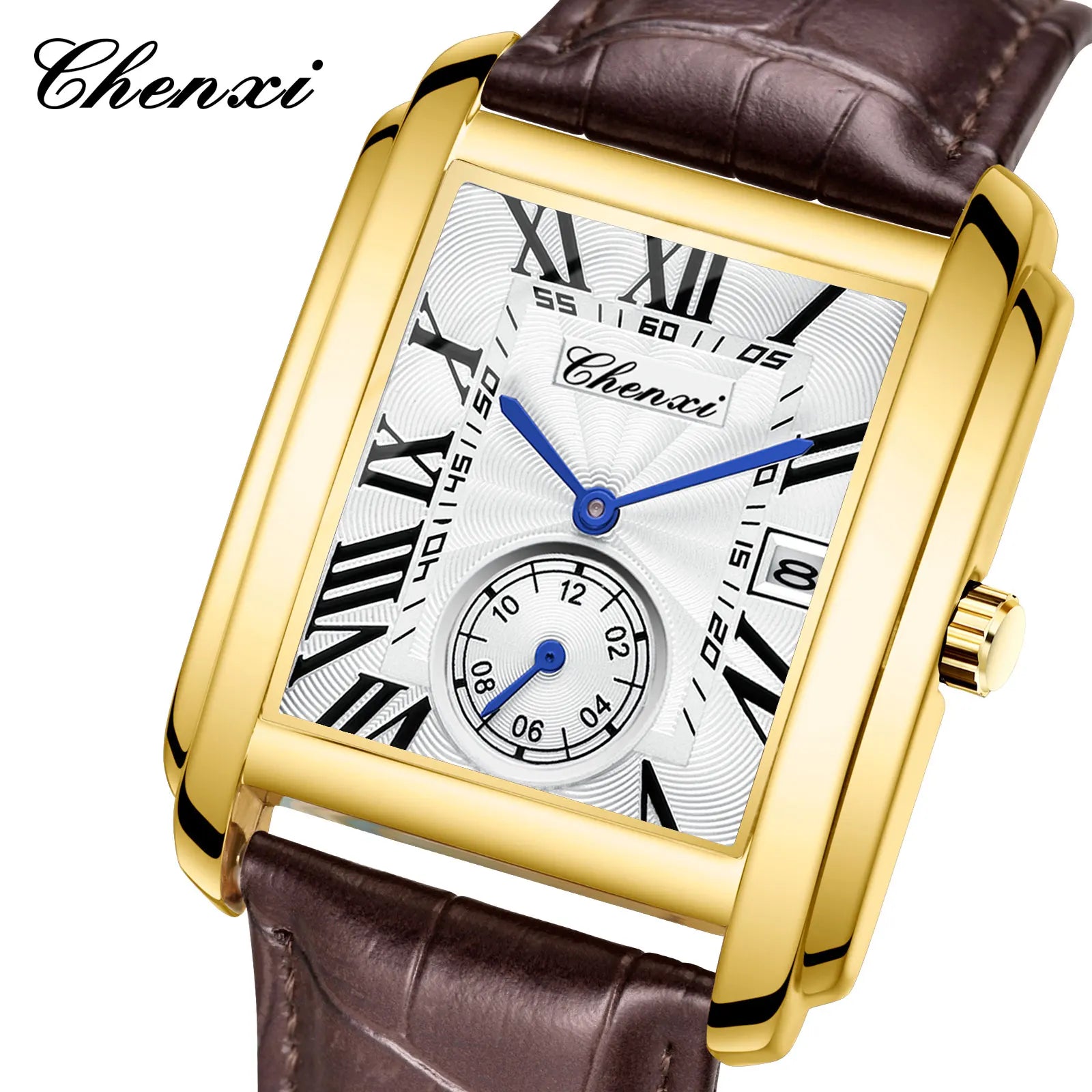2025 New Business Men's Watch Fashion Square Roman Numeral Dial Waterproof Brown Leather Male Casual Fashion Date Quartz Watches