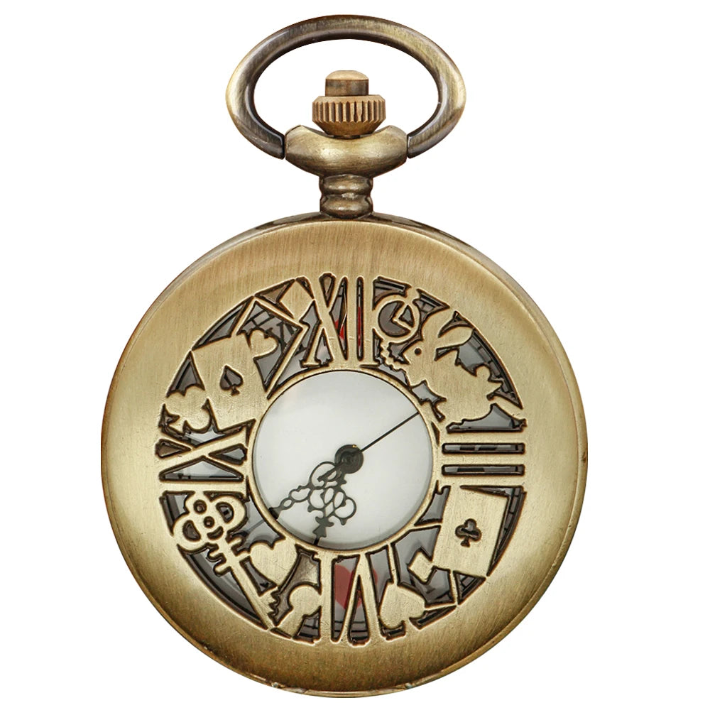 Cute Red Spade Rabbit Poker Quartz Pocket Watch Vintage Gentleman Pendant Universal Festival Gift for Boys and Girls