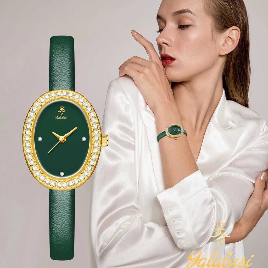 YaLaLuSi Women’s Fashion Water-Resistant Quartz Watch: A Luxurious Diamond-Set Leather Strap Bracelet Watch Gift reloj mujer